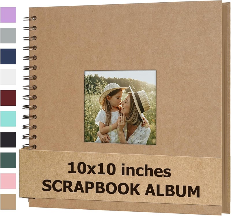 Bonyomor Scrapbook Album 10x10 Inches Photo Album Hardcover Kraft with Window Scrap Book Blank Memory Book for Baby Wedding Guest Book Couples Graduation Travel DIY Anniversary, 100 Pages Brown - Image 1